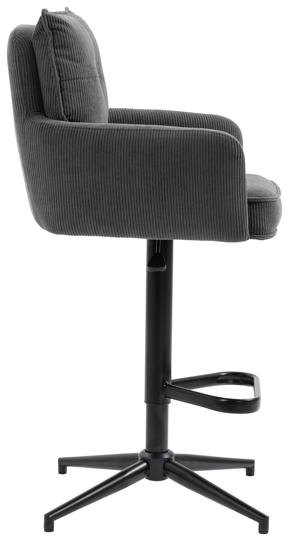 BARHOCKER Cord Anthrazit Eisen Sitzfläche 360° drehbar, Stoffauswahl, inklusive Armlehnen  - Anthrazit/Schwarz, Design, Textil/Metall (54/98-120/58cm) - Novel