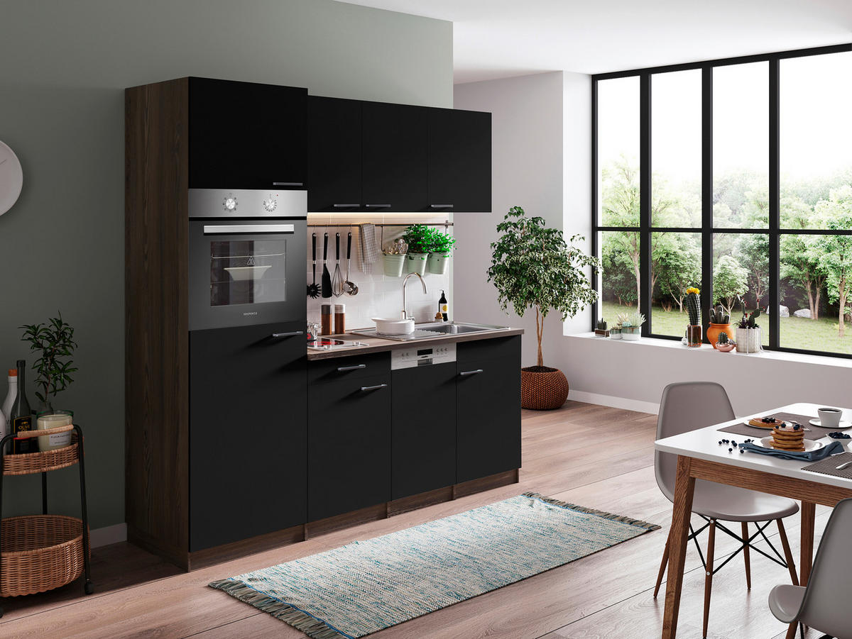 KÜCHENBLOCK 205 cm   in Schwarz  - Eichefarben/Alufarben, Basics, Holzwerkstoff/Kunststoff (205cm) - Respekta