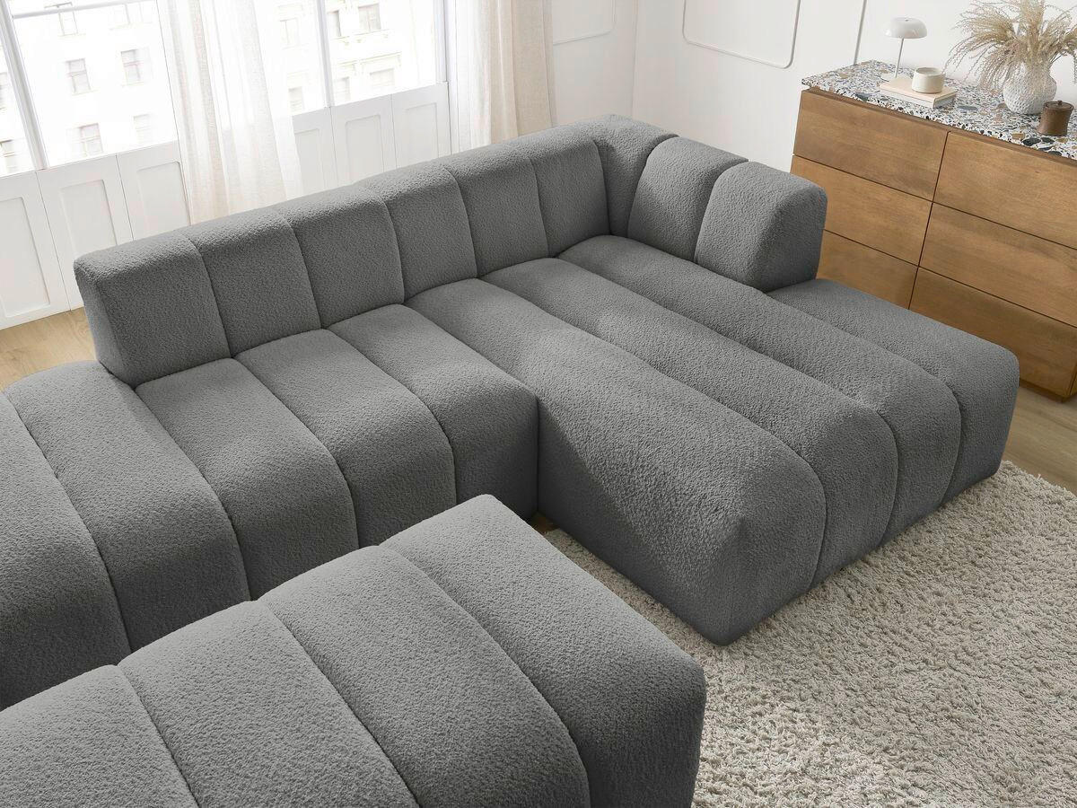 ECKSOFA Ottomane rechts  ANNECY Dunkelgrau Bouclé  - Dunkelgrau/Schwarz, MODERN, Kunststoff/Textil (262/170cm)