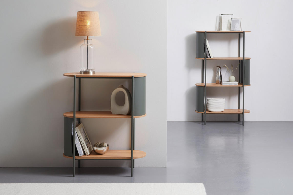 REGÁL, zelená, přírodní barvy, železo, 80/95/33,8 cm - zelená/přírodní barvy, Trend, kov/kompozitní dřevo (80/95/33,8cm) - Xora