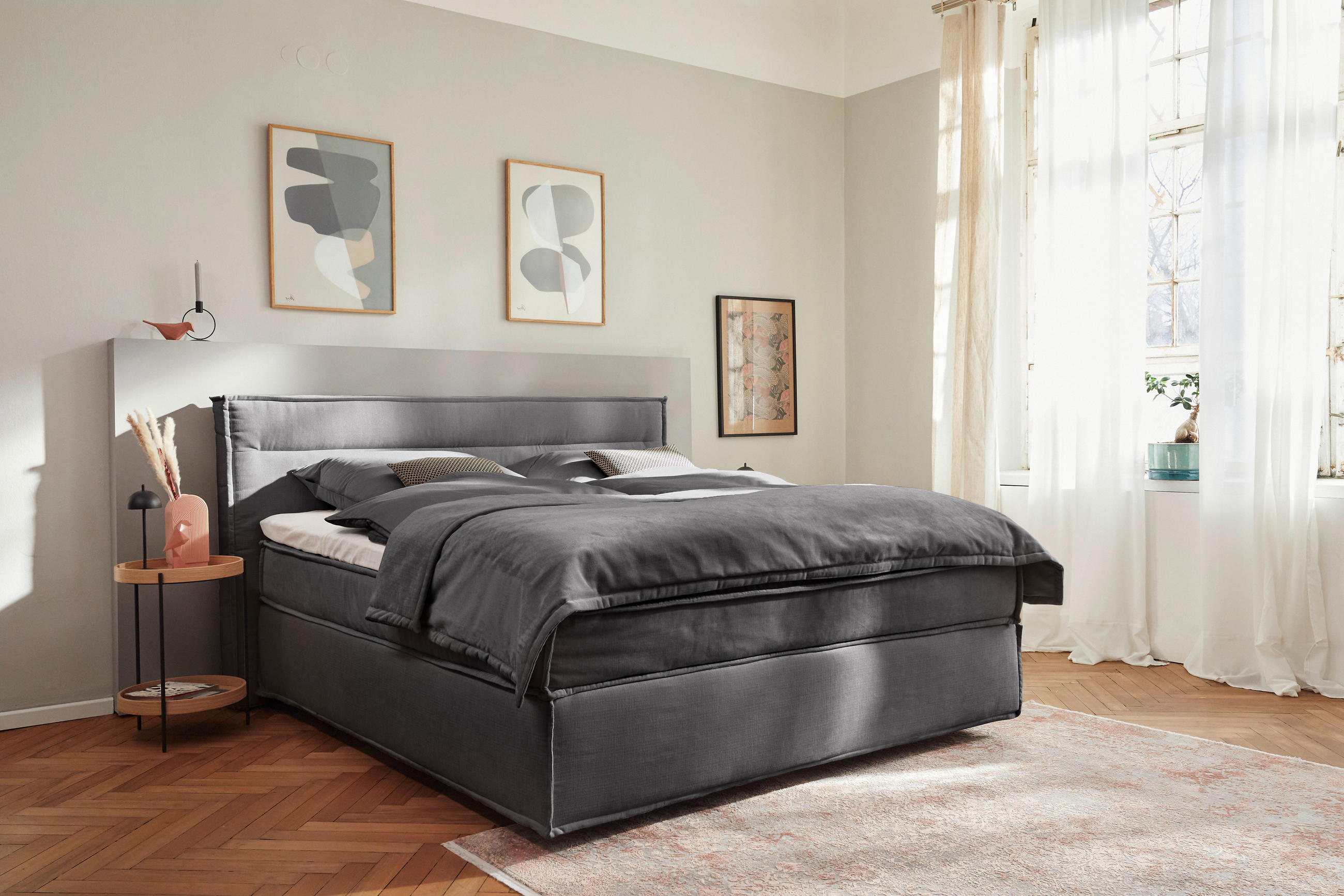 BOXSPRINGBETT 180/200 cm  in Grau  - Schwarz/Grau, Design, Textil (180/200cm) - Musterring