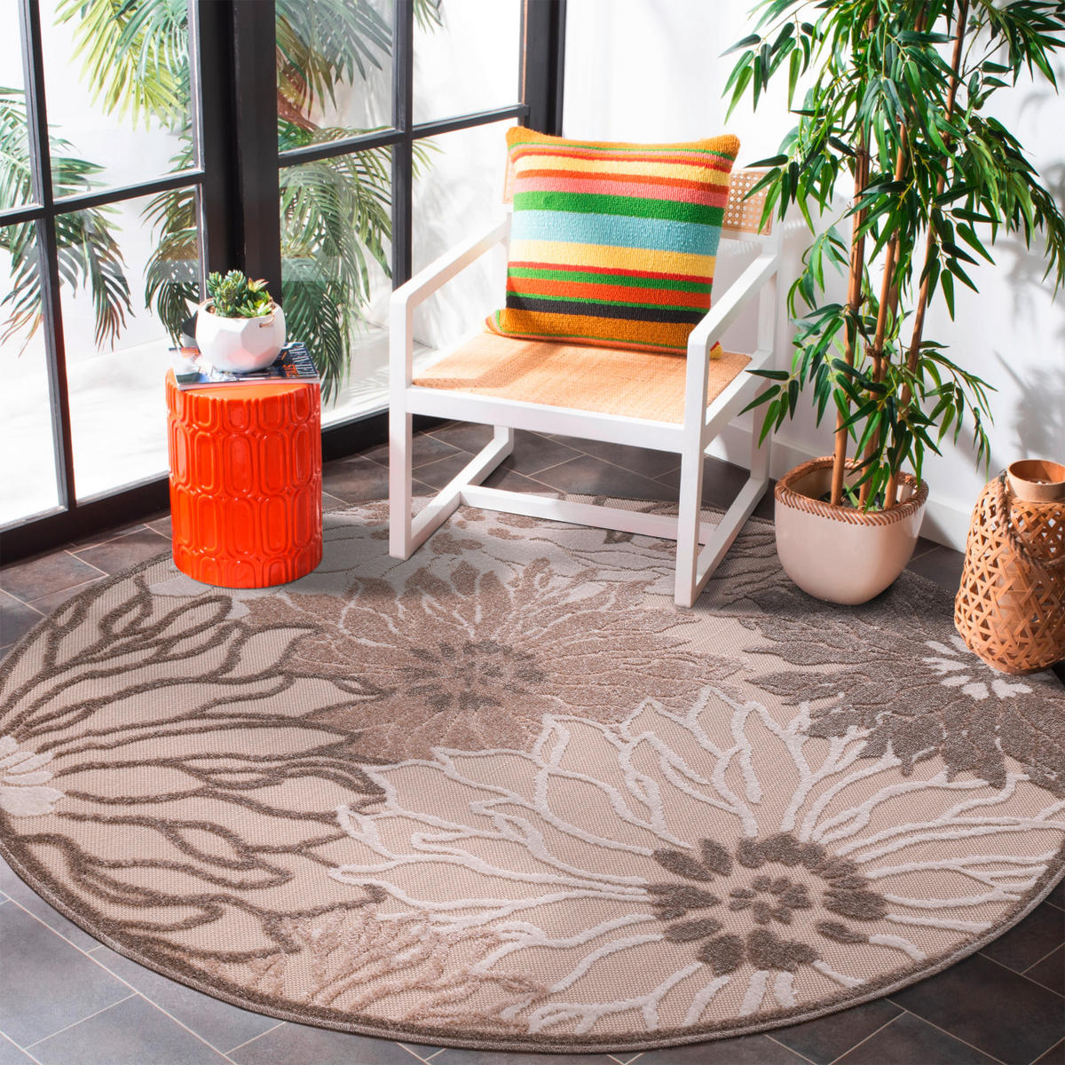 OUTDOORTEPPICH 150 cm Floral Beige, Braun, Creme  - Beige/Creme, LIFESTYLE, Kunststoff/Textil (150cm) - Novel