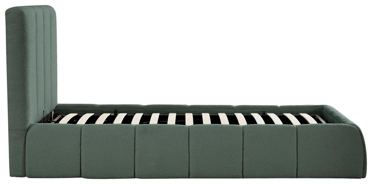 POLSTERBETT gepolstertes Kopfteil, Lattenrost, Bettkasten 90/200 cm  in Grün  - Schwarz/Naturfarben, Design, Holz/Kunststoff (90/200cm) - Boxxx