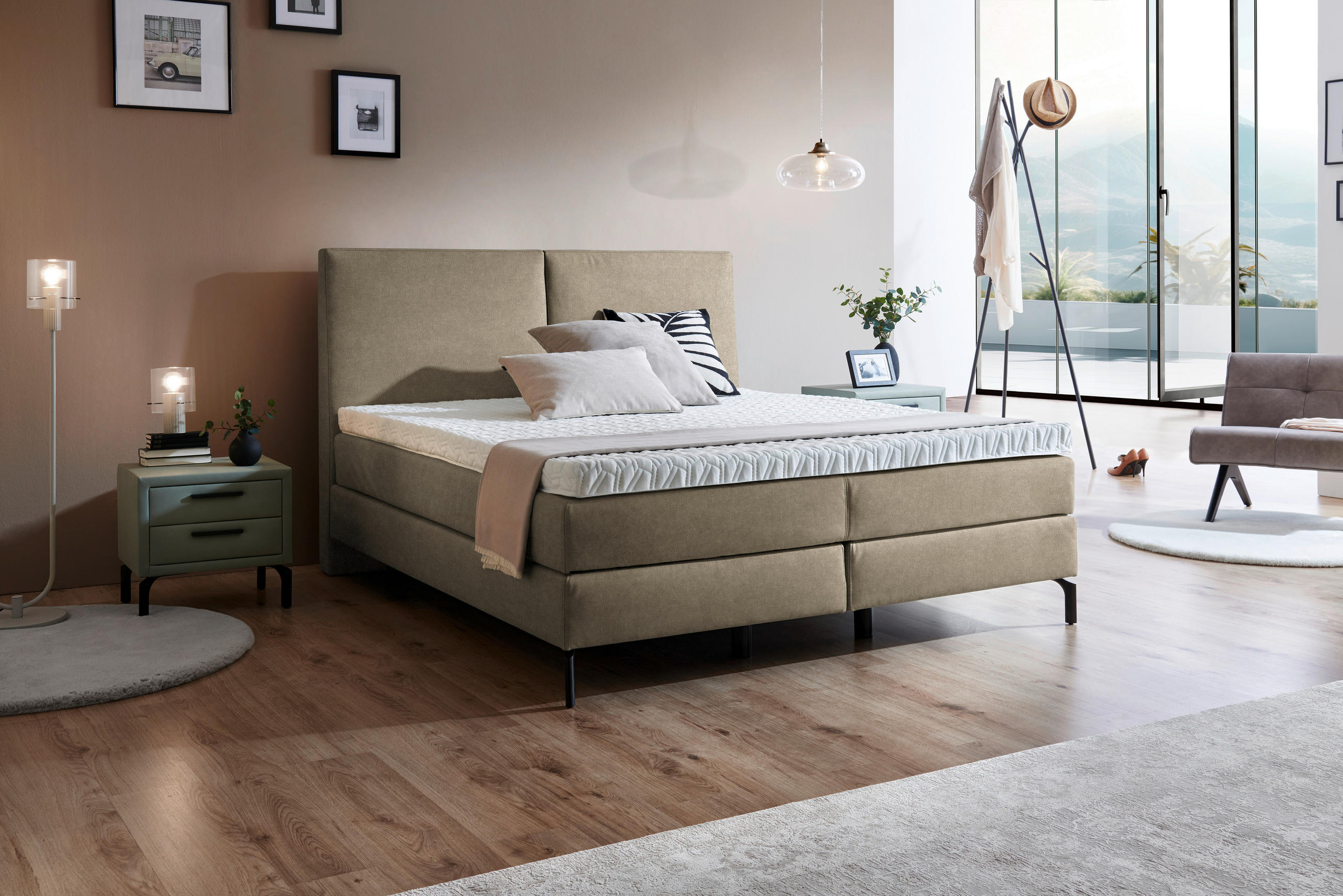 BOXSPRINGBETT 180/200 cm  in Schlammfarben  - Schlammfarben/Schwarz, Konventionell, Textil/Metall (180/200cm) - Dieter Knoll