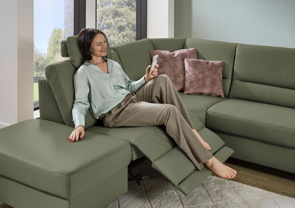 ECKSOFA Echtleder Olivgrün  - Schwarz/Olivgrün, Konventionell, Leder/Metall (249/290cm) - Beldomo Premium