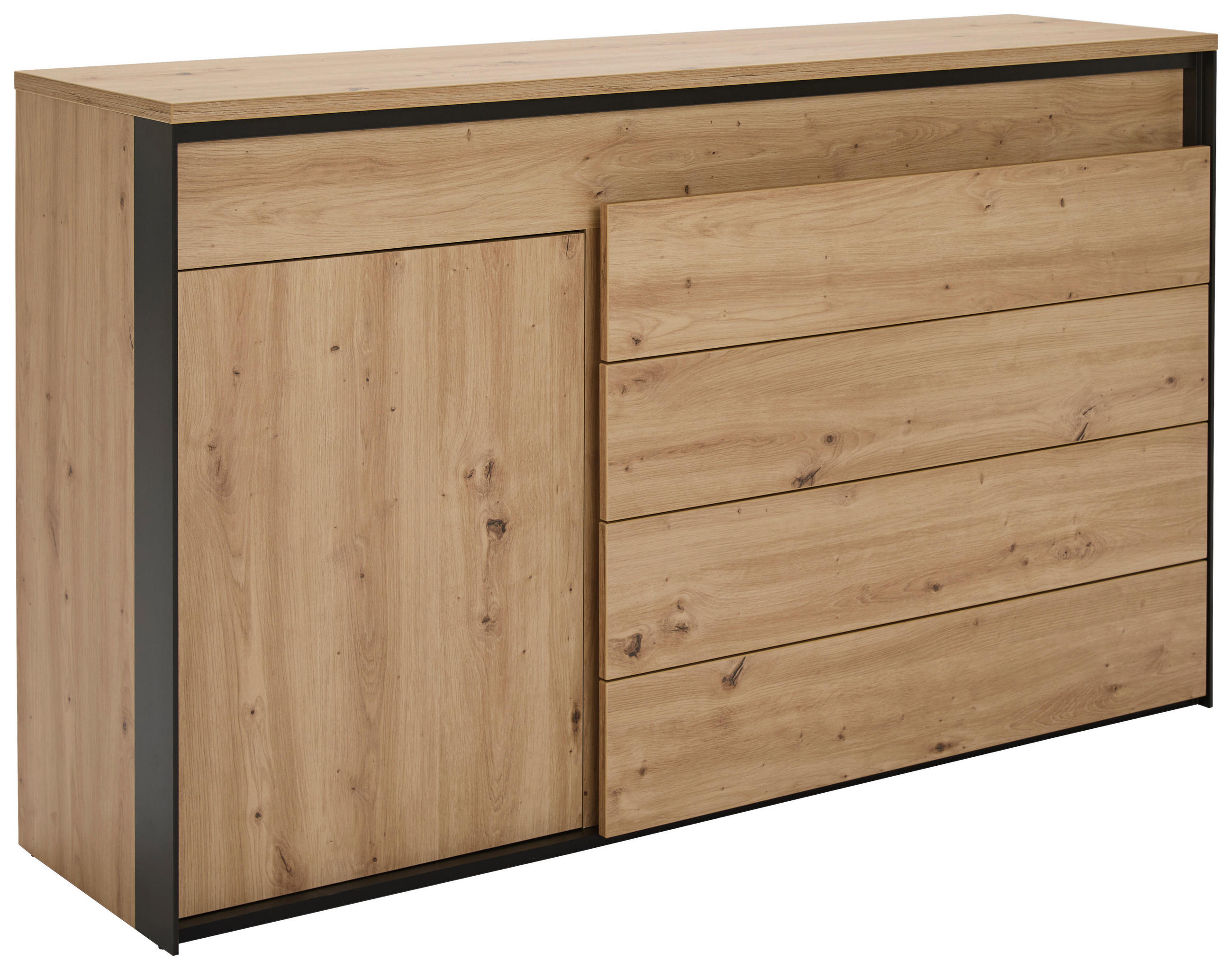 Hom`in Sideboard Schwarz, Eiche Artisan 154x91x42 cm