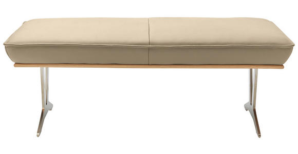 HOCKERBANK 130/49/54 cm  in Beige  - Edelstahlfarben/Beige, Design, Leder/Holz (130/49/54cm) - Ambiente