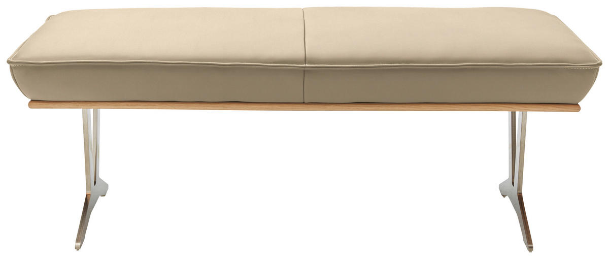 HOCKERBANK 130/49/54 cm  in Beige  - Edelstahlfarben/Beige, Design, Leder/Holz (130/49/54cm) - Ambiente