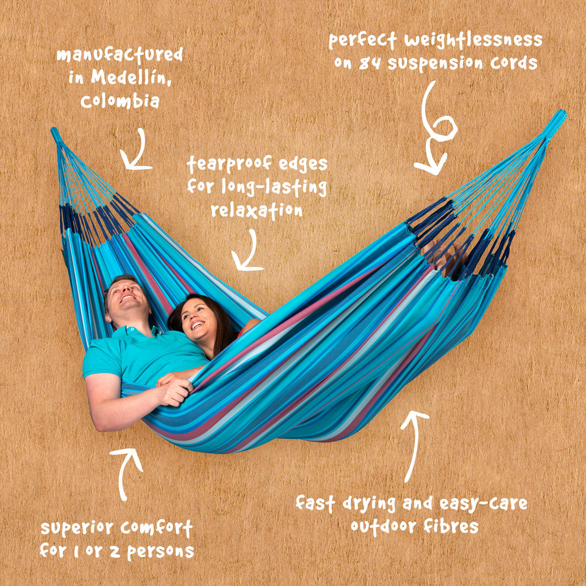 HÄNGEMATTE double outdoor  - Blau/Kirschrot, KONVENTIONELL, Textil (160/350cm) - La Siesta