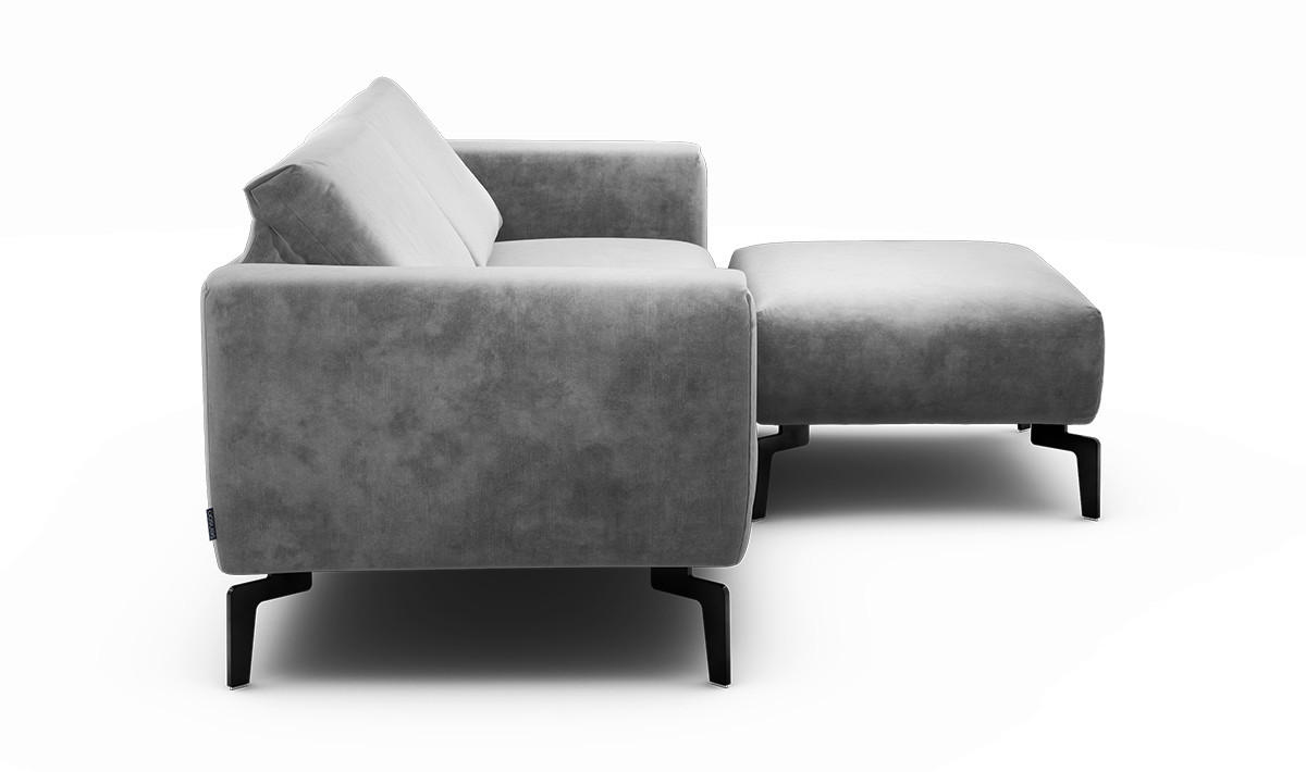 2,5-Sitzer inkl. Hocker Samt Hellgrau  - Hellgrau/Schwarz, Design, Textil/Metall (220/86/86-94cm) - SENSOO