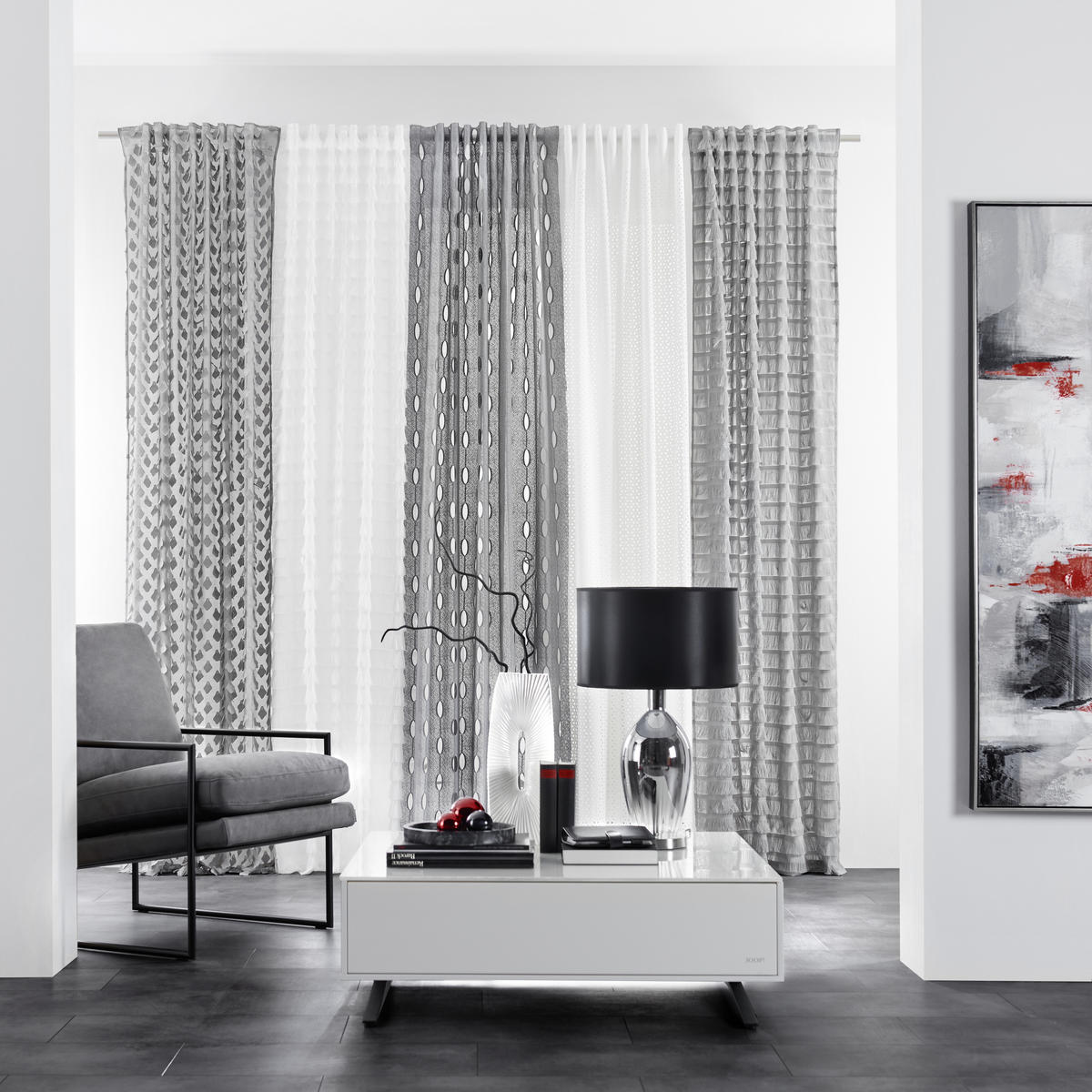 FERTIGVORHANG halbtransparent  - Hellgrau, Design, Textil (140/255cm) - Novel