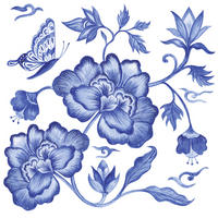 SERVIETTE    - Blau/Weiss, Basics, Naturmaterialien (33cm) - PPD