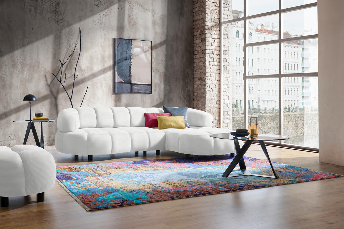 ECKSOFA in Cord, Velours Ecru  284/183 cm  - Ecru/Schwarz, Design, Holz/Textil (284/183cm) - Welnova
