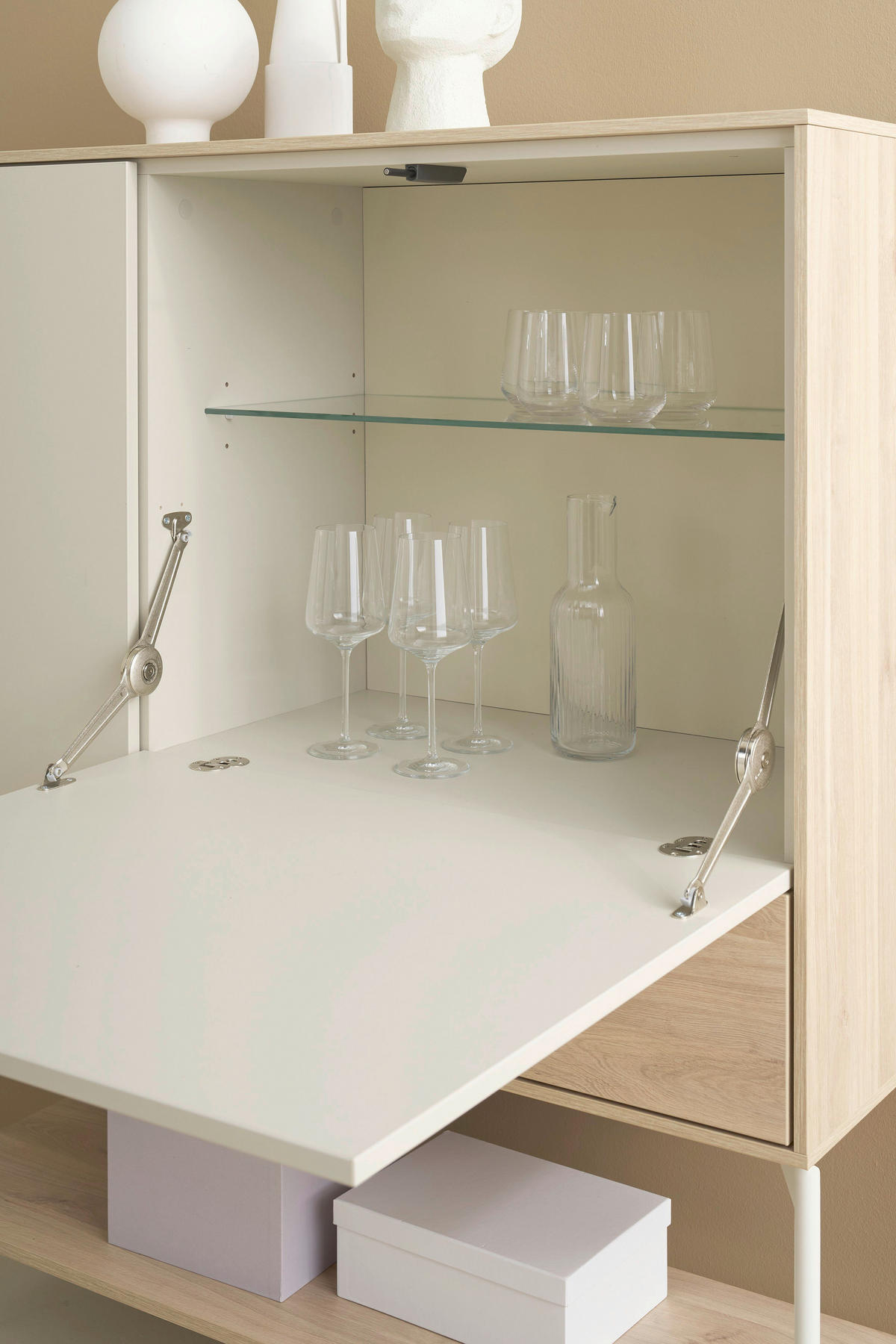 SIDEBOARD LABOE 114/135/41 cm 1 Schublade(n)  - Eiche Bianco/Seidengrau, MODERN, Glas/Holzwerkstoff (114/135/41cm) - Schöner Wohnen