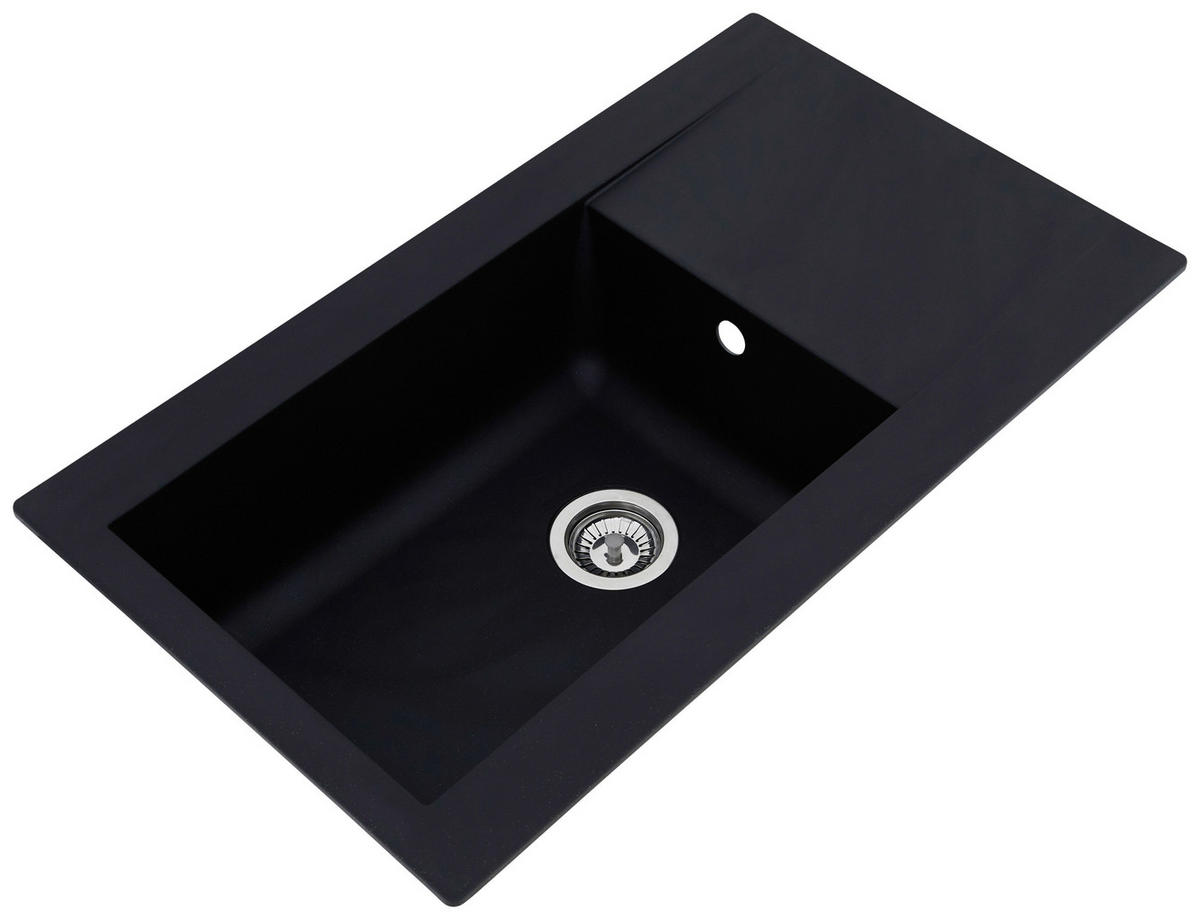 SPÜLE 1712DENVER86X50S  - Schwarz, Trend, Glas/Kunststoff (86/20/50cm) - Respekta