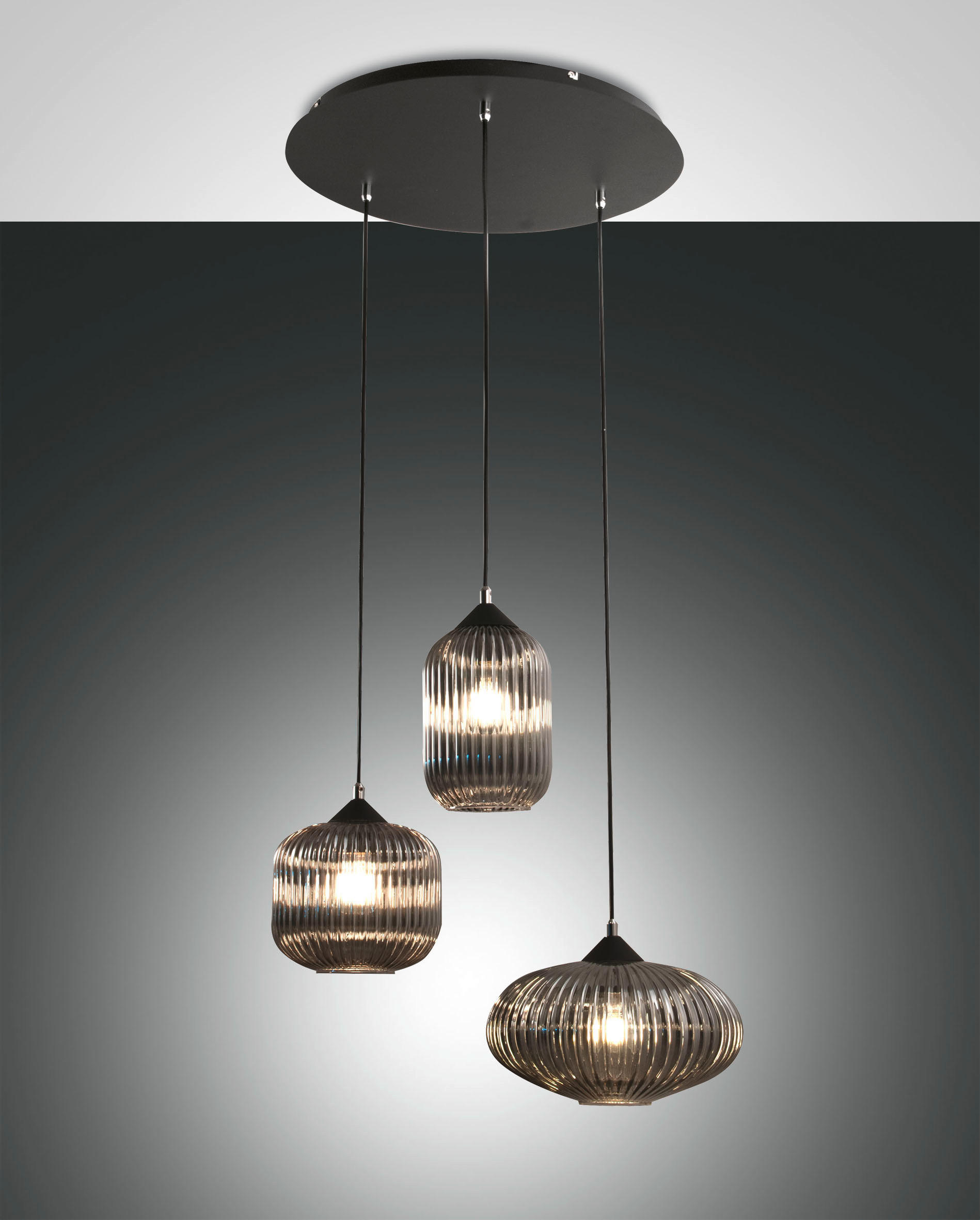 PENDELLEUCHTE 50/200 cm  - Schwarz/Grau, Design, Glas/Metall (50/200cm) - Fabas Luce