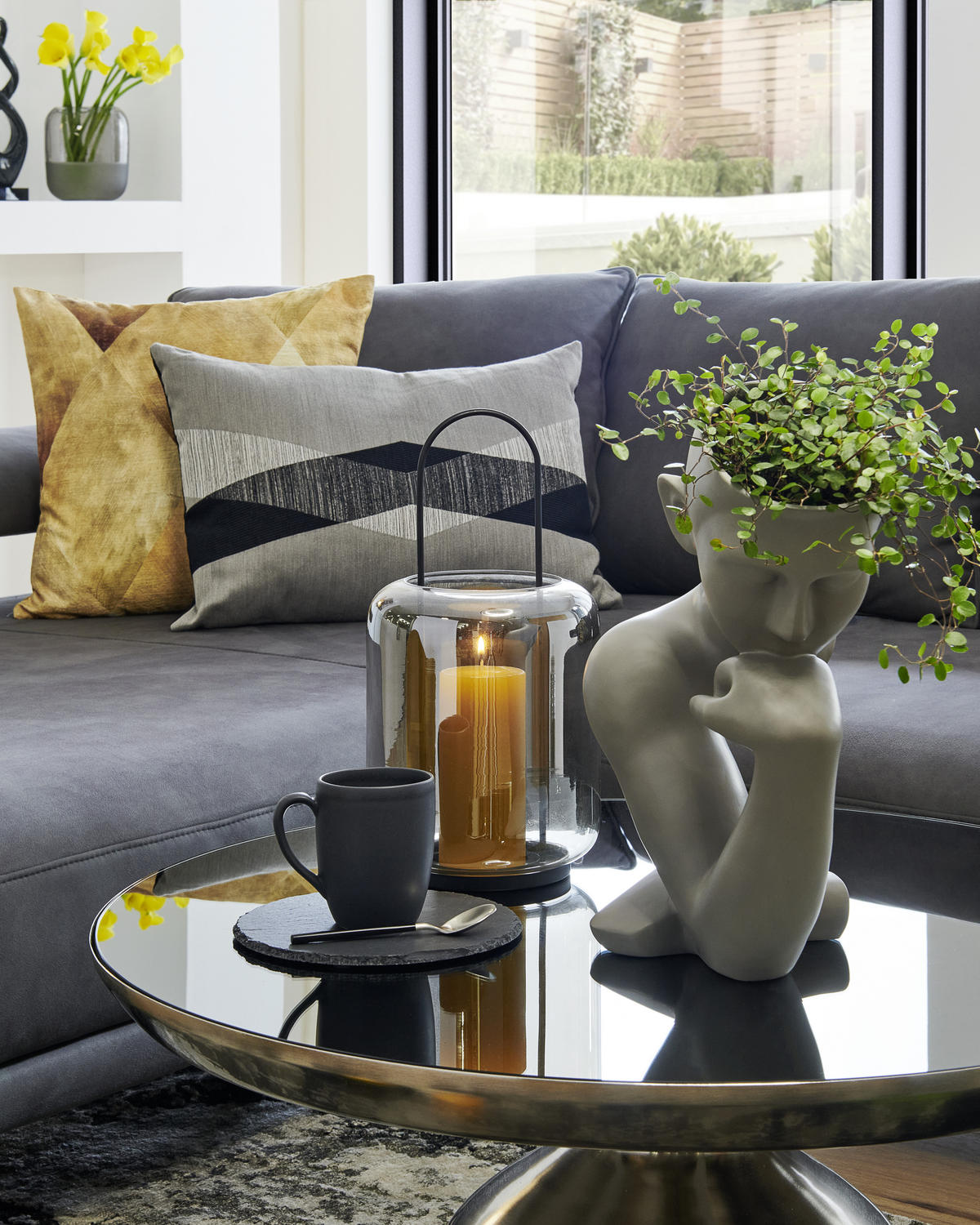 ECKSOFA in Mikrofaser Anthrazit  224/305 cm  - Anthrazit/Schwarz, Design, Textil/Metall (224/305cm) - Dieter Knoll