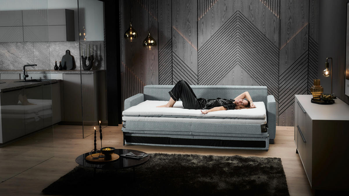 SCHLAFSOFA Flachgewebe Alufarben Stoffauswahl, Schlafen auf Sitzhöhe, Bettfunktion erhältlich, Armteil links, Armteil rechts, haustierfreundlicher Bezug  - Schwarz/Alufarben, Konventionell, Textil/Metall (232/77/116cm) - Dieter Knoll