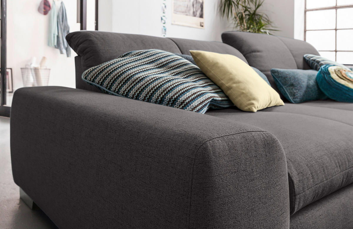 ECKSOFA Dunkelgrau Flachgewebe  - Chromfarben/Dunkelgrau, Design, Textil/Metall (276/198cm) - SetOne by Musterring