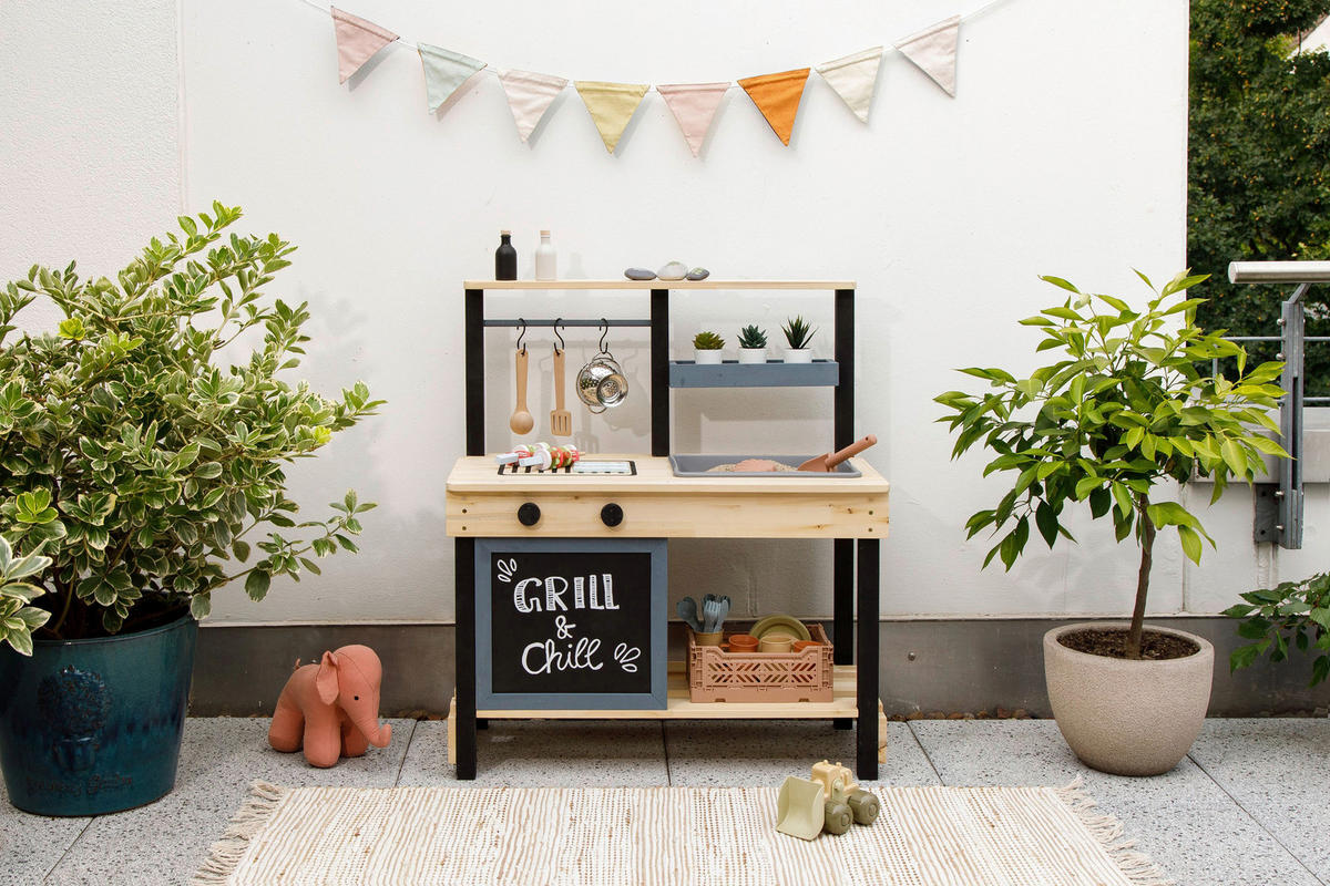 MATSCHKÜCHE GRILL & CHILL Kunststoff, Holz Schwarz, Naturfarben  - Schwarz/Naturfarben, Basics, Holz/Kunststoff (80/40/90cm) - MUDDY BUDDY