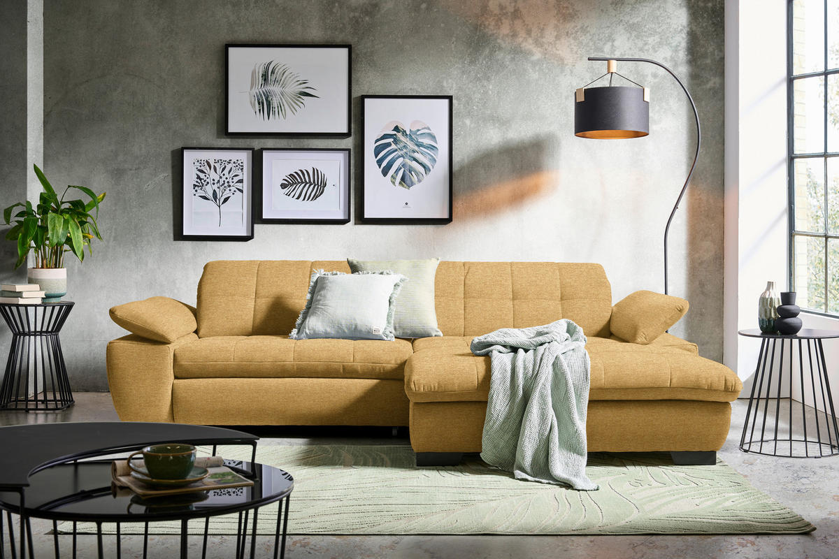 ECKSOFA in Webstoff Honig  - Schwarz/Honig, Design, Textil/Metall (265/180cm) - Carryhome