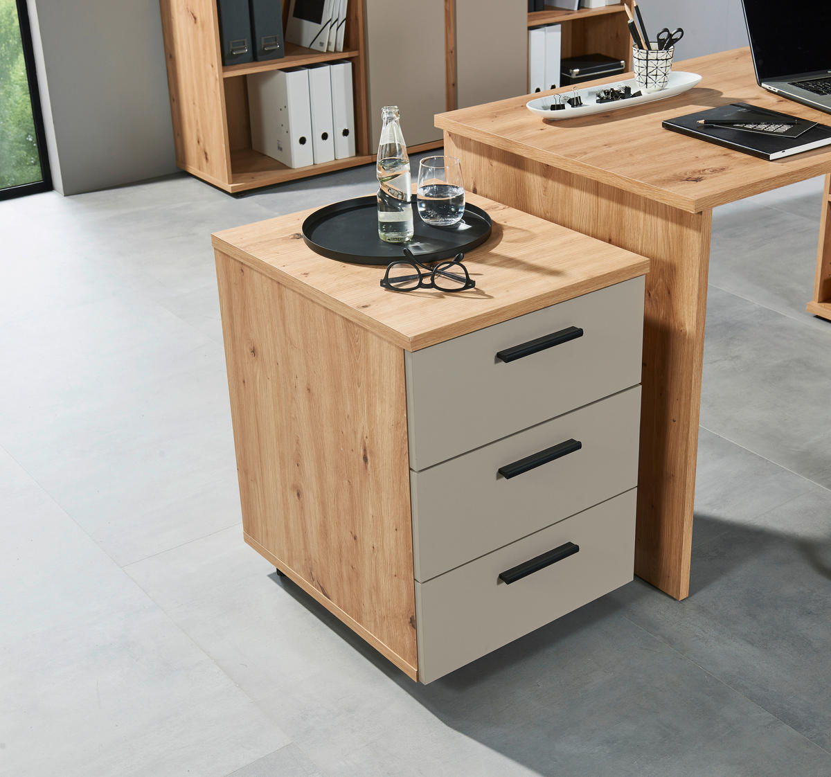 ROLLCONTAINER Kaschmir, Eiche Artisan  - Kaschmir/Schwarz, MODERN, Holzwerkstoff/Kunststoff (46/65/55cm) - MID.YOU