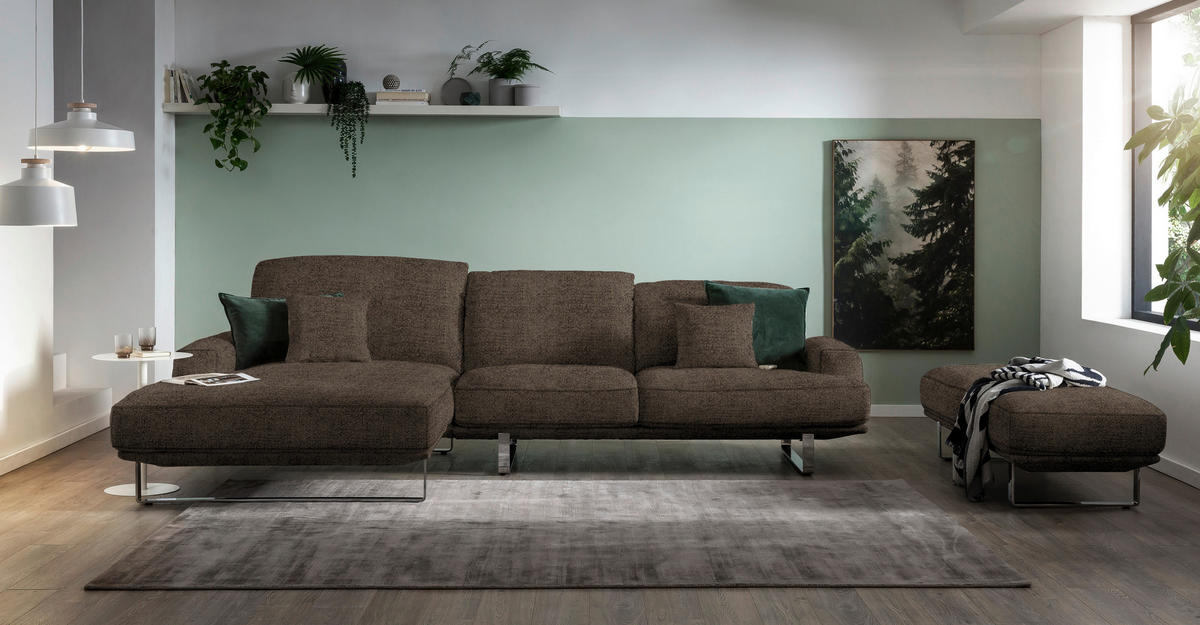 ECKSOFA in Webstoff Mokka  - Mokka, Design, Textil/Metall (184/304cm) - Dieter Knoll