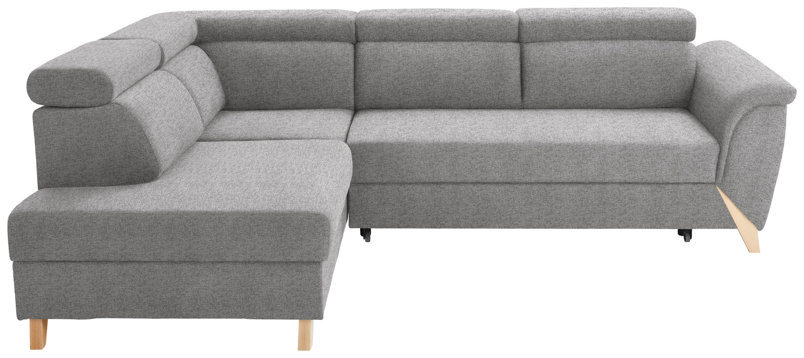 ECKSOFA Hellgrau Chenille Rücken echt, Kopfteilverstellung  - Hellgrau/Naturfarben, KONVENTIONELL, Holz/Textil (200/265cm) - Stylife