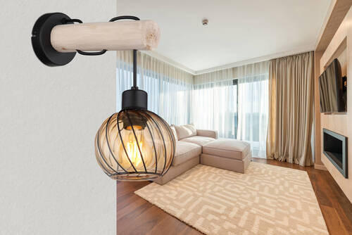 VÄGGLAMPA 13/27/30 cm   - svart/naturfärgad, Natur, metall/trä (13/27/30cm) - Globo