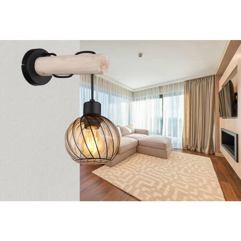 Thumbnail - Globo Wandleuchte, Natur, Schwarz, Metall, Glas, Holz, 27x30x13 cm, Lampen & Leuchten, Innenbeleuchtung, Spots & Strahle...