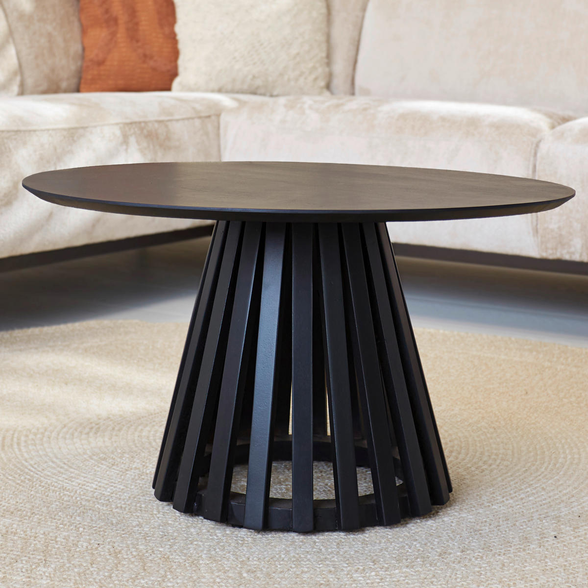 COUCHTISCH Mangoholz massiv 70/70/41 cm rund Schwarz  - Schwarz, MODERN, Holz/Metall (70/70/41cm) - MID.YOU