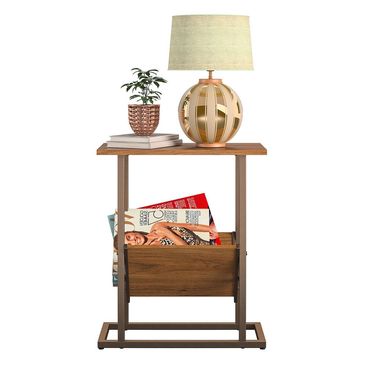 NACHTTISCH 49/59/28 cm  in Walnussfarben, Messingfarben  - Messingfarben/Goldfarben, Design, Papier/Holzwerkstoff (49/59/28cm) - MID.YOU