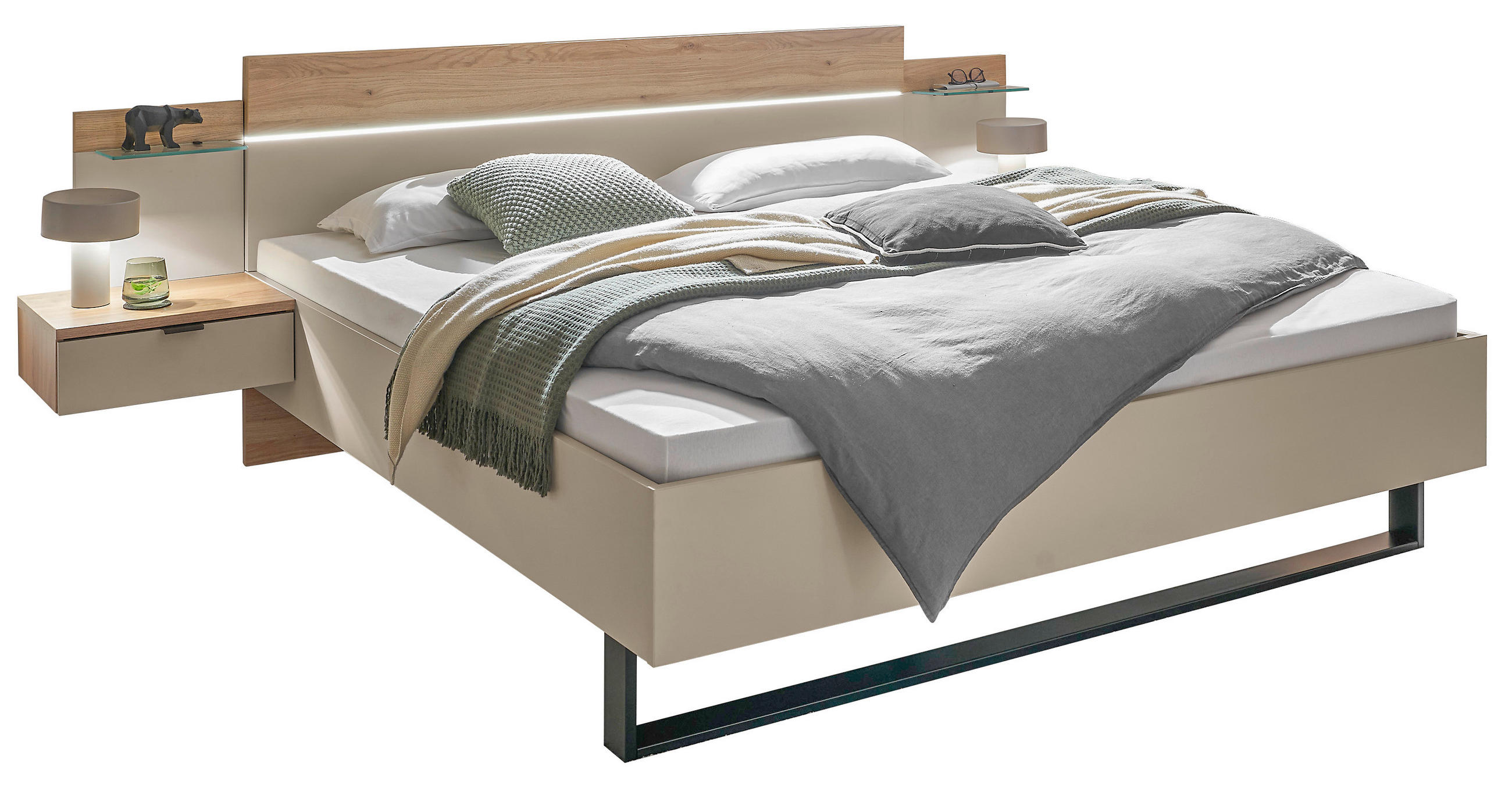 BETTANLAGE - Kaschmir/Eichefarben, Design, Glas (285,4/96/207,6cm) - Xora