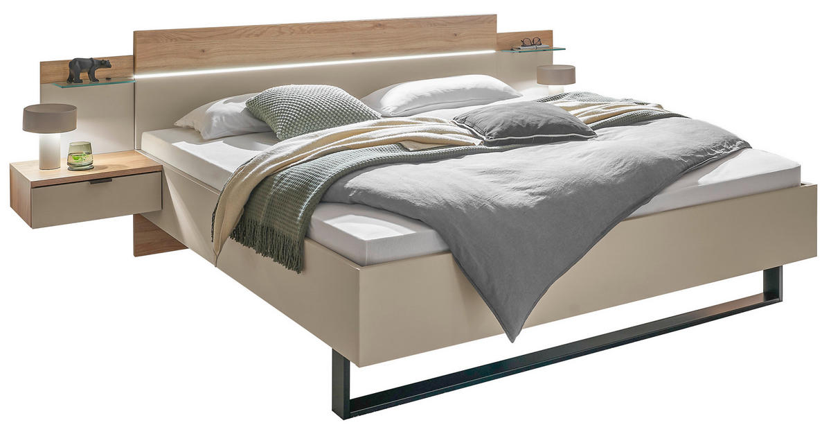 BETTANLAGE - Kaschmir/Eichefarben, Design, Glas (285,4/96/207,6cm) - Xora