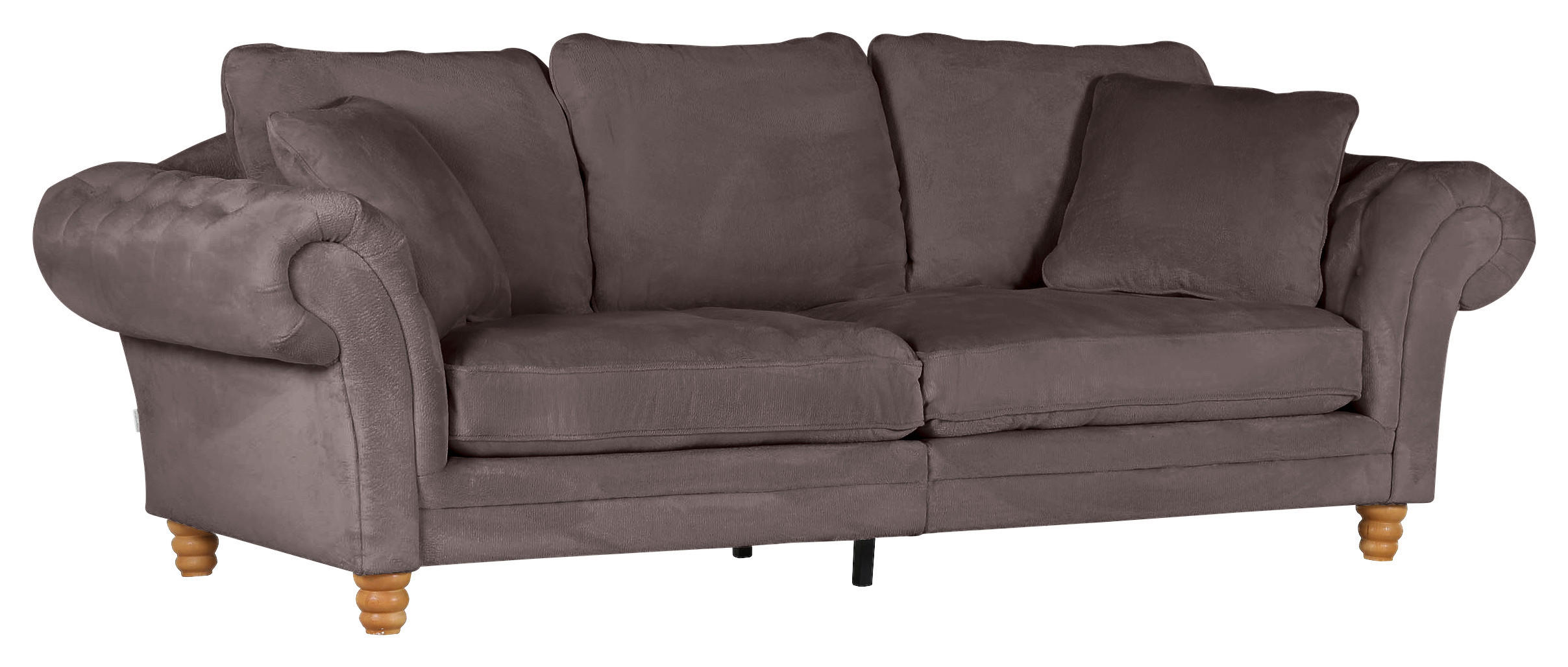 BIG SOFFA i plysch lerfärgad  - furufärgad/lerfärgad, Trend, trä/textil (273/85/110cm) - MID.YOU