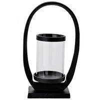KERZENHALTER - Klar/Schwarz, LIFESTYLE, Glas/Metall (19/11/32cm)