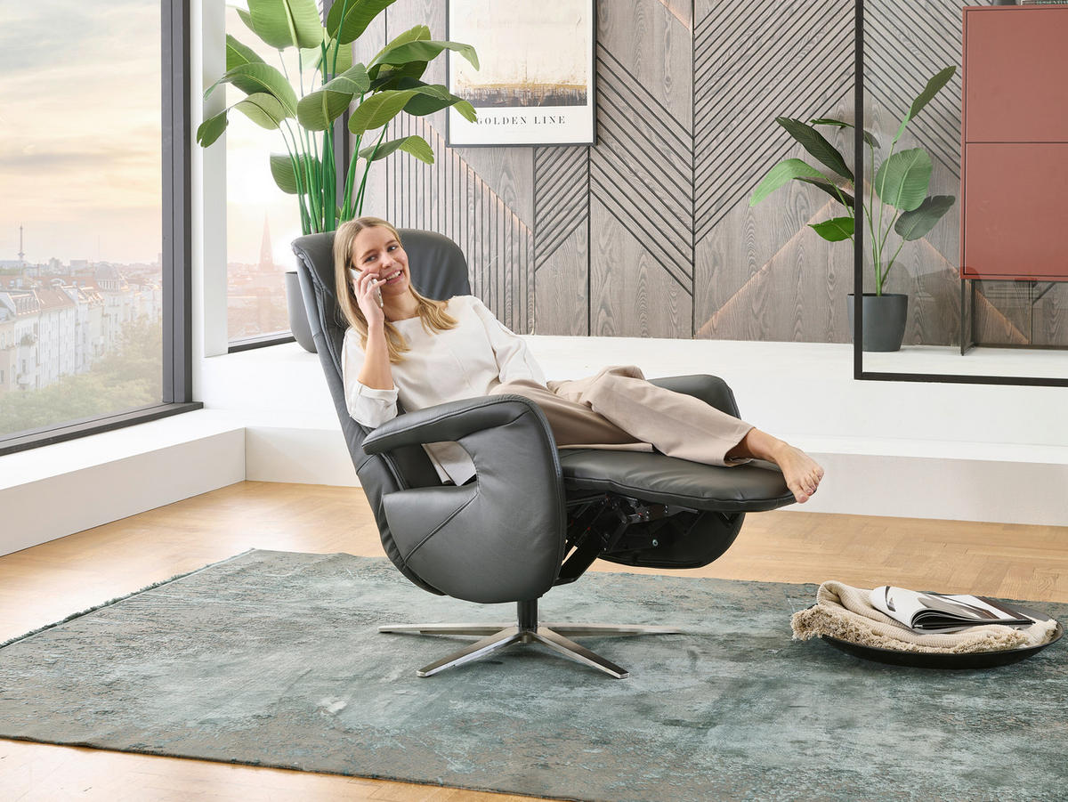 RELAXSESSEL in Leder Anthrazit  - Anthrazit/Silberfarben, KONVENTIONELL, Leder/Metall (71/110/99cm) - Dieter Knoll
