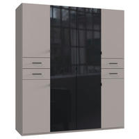 KLEIDERSCHRANK 180/208/58 cm,  in Grau, Schwarz, 6 Tür(en)  - Schwarz/Grau, KONVENTIONELL, Glas/Holzwerkstoff (180/208/58cm) - Boxxx