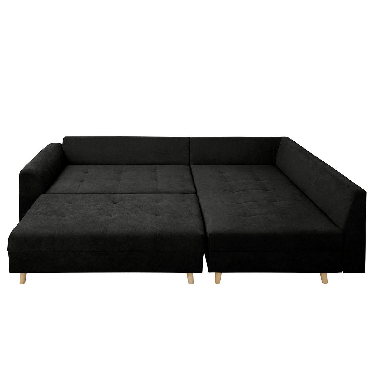 ECKSOFA inkl. Hocker Ariella in Mikrofaser Schwarz  161/231 cm  - Schwarz/Naturfarben, Design, Holz/Textil (161/231cm) - Livetastic