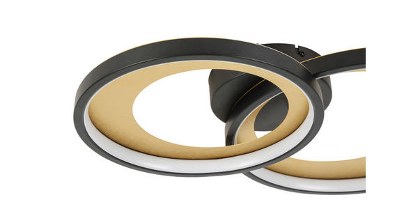 LED-DECKENLEUCHTE RING - Goldfarben/Schwarz, Design, Kunststoff/Metall (55/35/8,5cm) - Novel