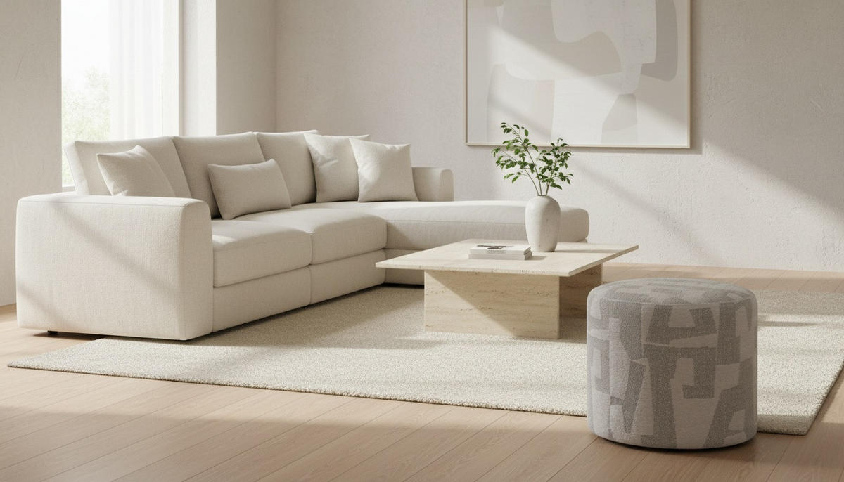 HOCKER Jacquard Weiß  - Weiß, LIFESTYLE, Textil (45/40/45cm) - Xora