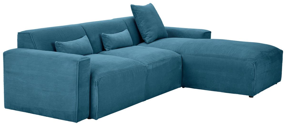 ECKSOFA in Cord Hellblau  303/196 cm  - Schwarz/Hellblau, Design, Kunststoff/Textil (303/196cm) - Livetastic