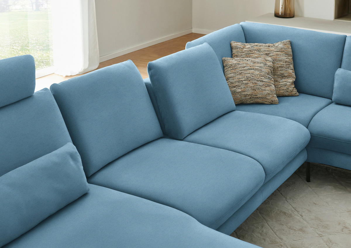 WOHNLANDSCHAFT Chenille, Flachgewebe Blau  - Blau/Schwarz, Design, Textil/Metall (180/344/208cm) - Dieter Knoll