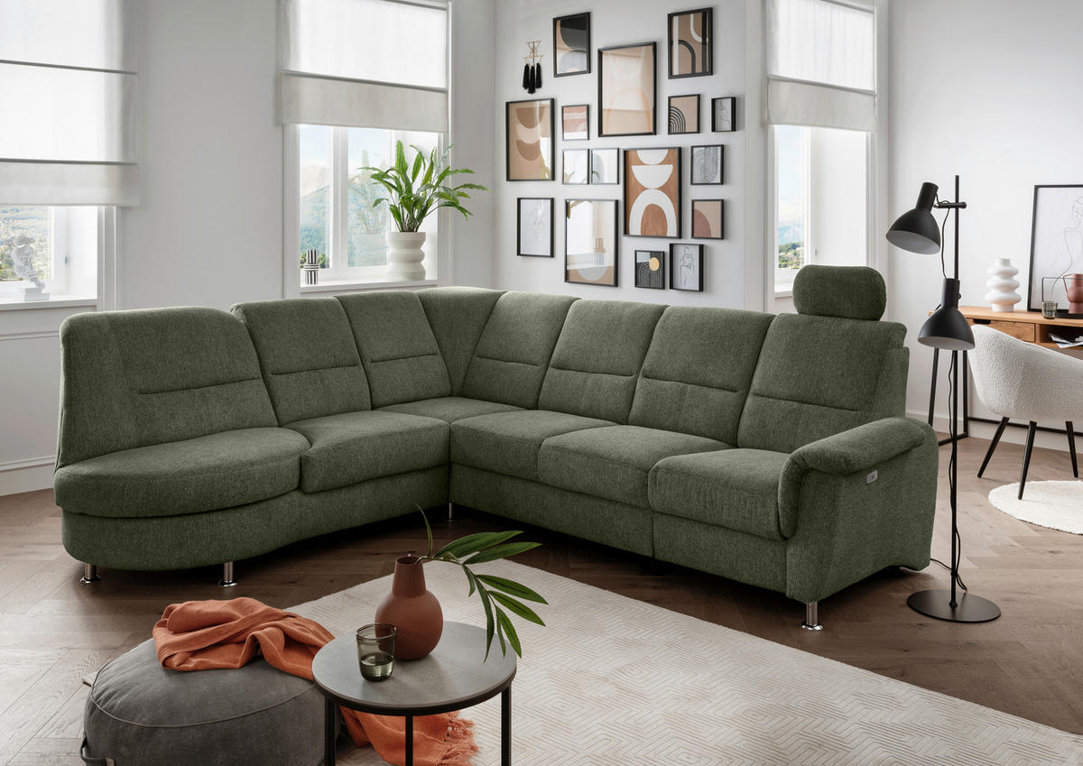 ECKSOFA in Chenille Dunkelgrün  - Chromfarben/Dunkelgrün, Modern, Textil/Metall (236/275cm) - Livetastic