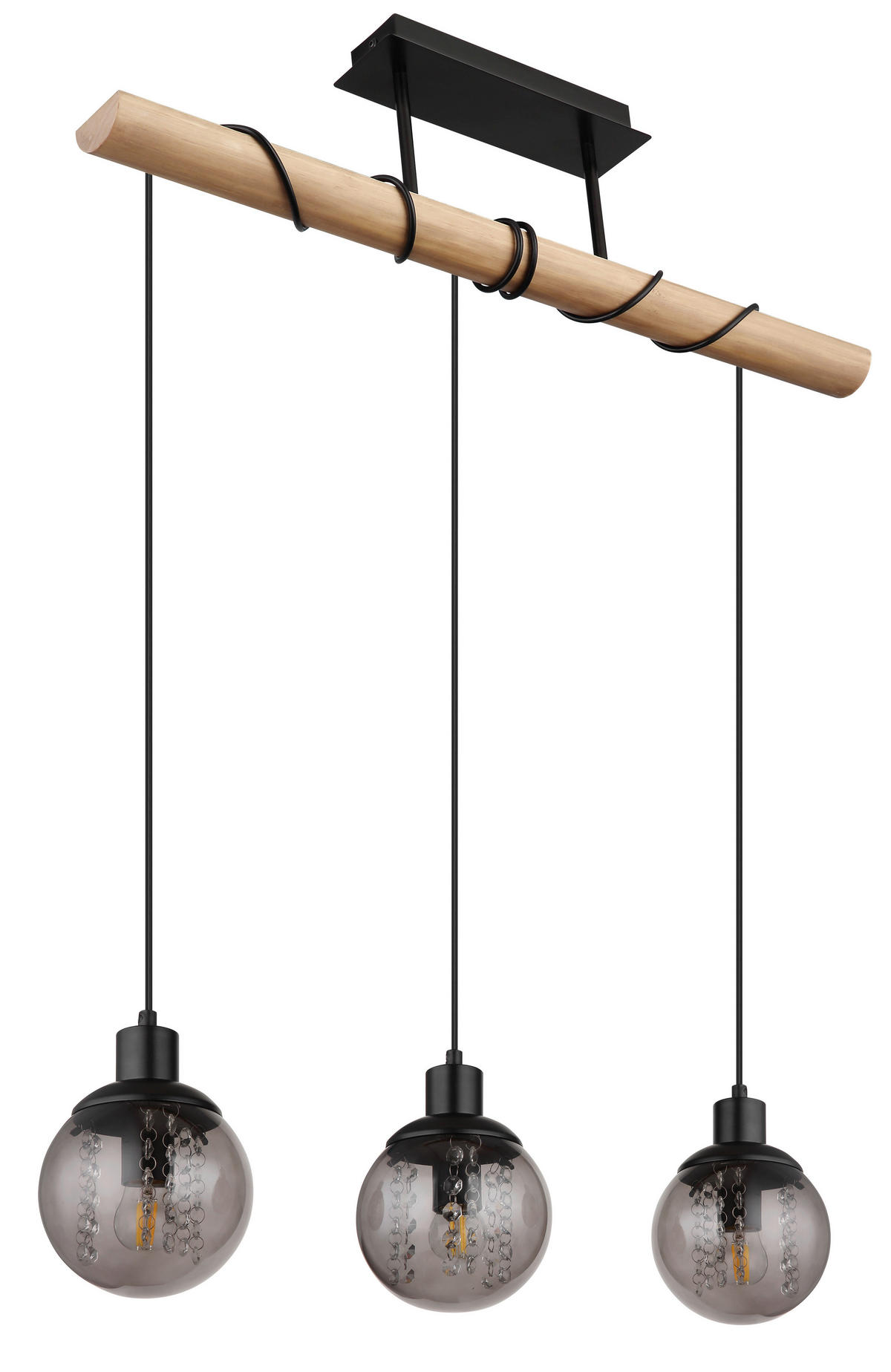 HÄNGELEUCHTE    - Klar/Schwarz, Natur, Glas/Holz (78/15/120cm) - Globo