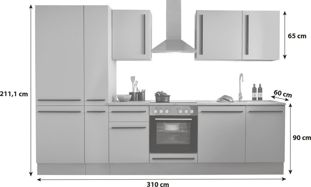 KÜCHENBLOCK 310 cm   in Grau, Eichefarben  - Eichefarben/Schwarz, Design, Holzwerkstoff/Kunststoff (310cm) - P & B
