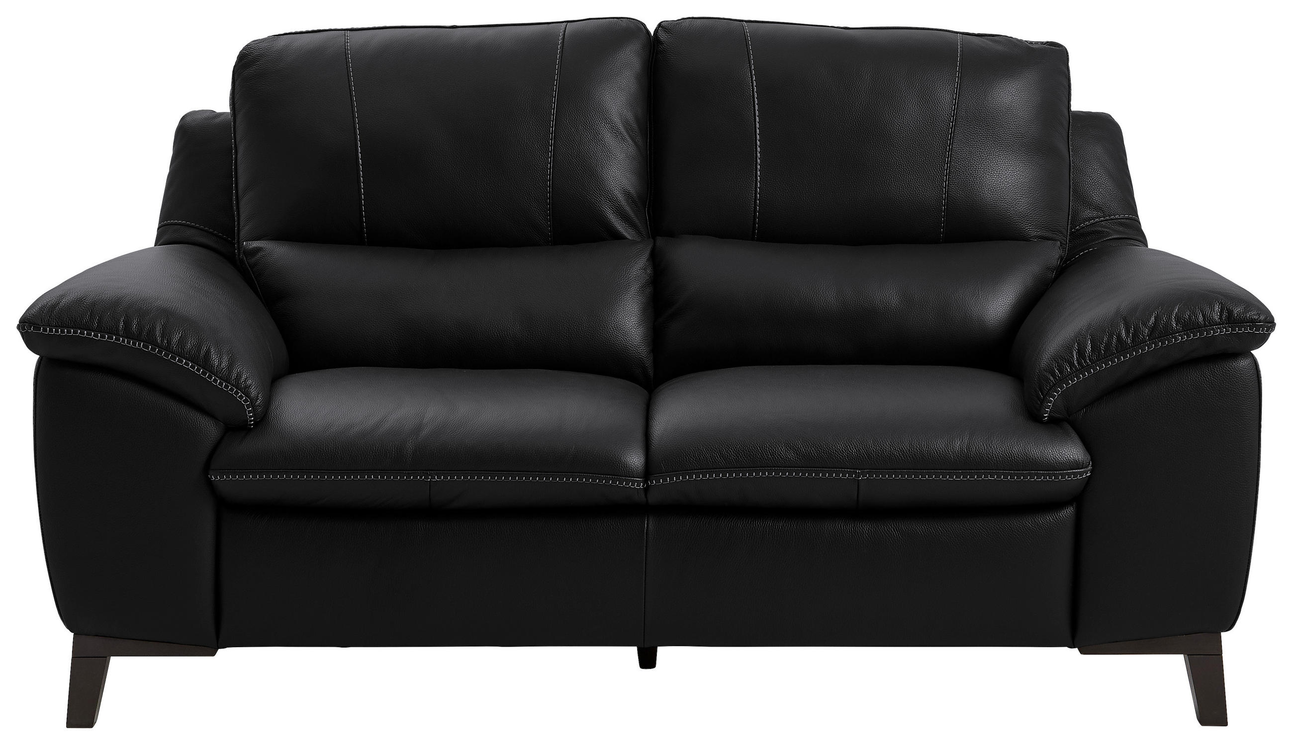 2,5-SITZER Kombination Echtleder/Lederlook Schwarz  - Wengefarben/Schwarz, Design, Leder/Holz (211/97/95cm) - Livetastic