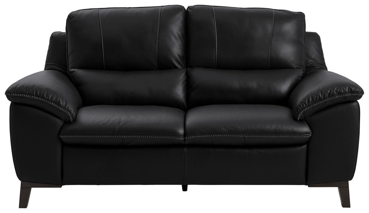 2-SITZER-SOFA in Kombination Echtleder/Lederlook Schwarz  - Wengefarben/Schwarz, Design, Leder/Holz (174/97/95cm) - Livetastic