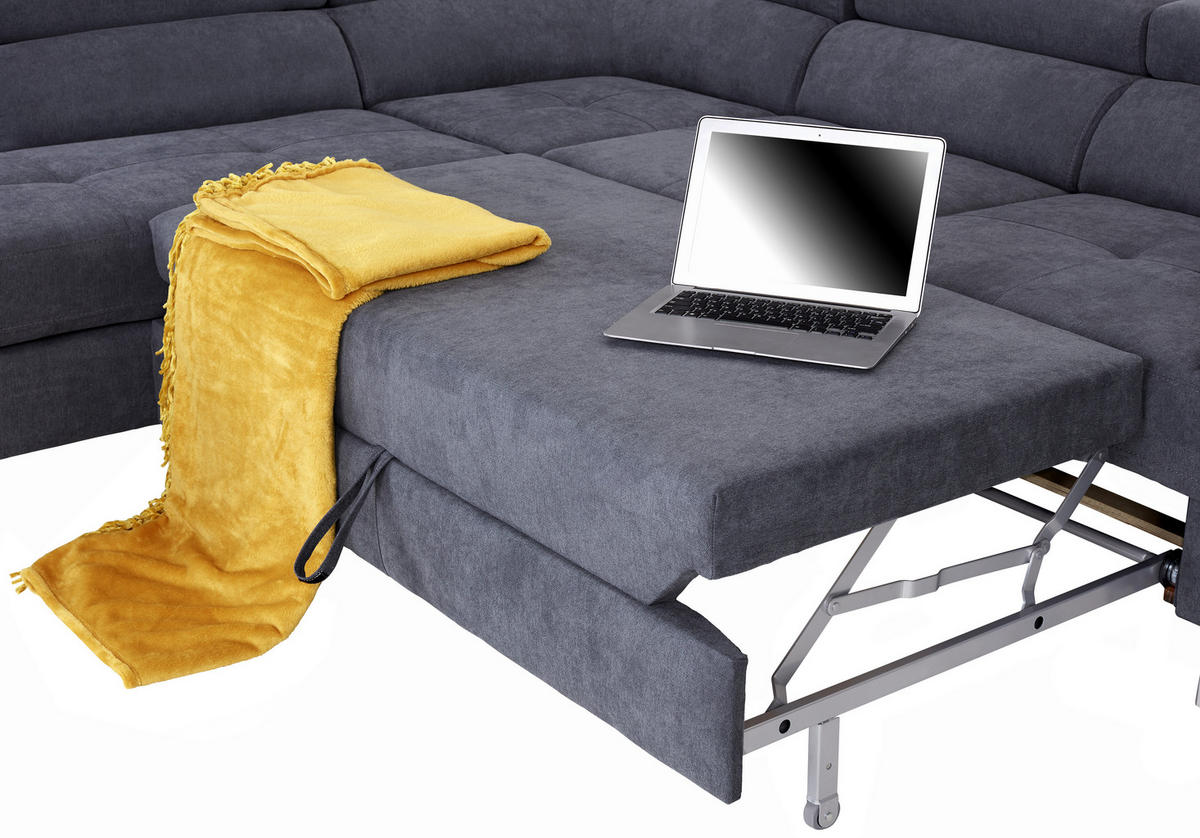 HÖRNSOFFA i dräll blågrå  - blågrå, Modern, metall/textil (230/270cm) - MID.YOU