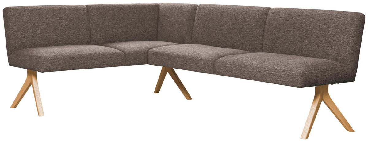 ECKBANK 172/218 cm Webstoff Braun Eiche vollmassiv   - Eichefarben/Braun, KONVENTIONELL, Holz/Textil (172/218cm) - Linea Natura